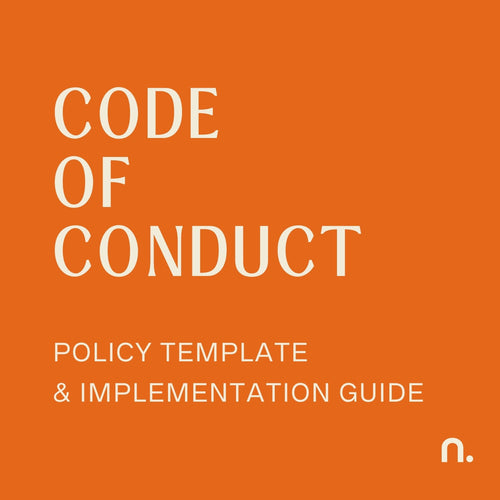Policy cover of 'Code of Conduct: Policy Template & Implementation Guide' on an orange background